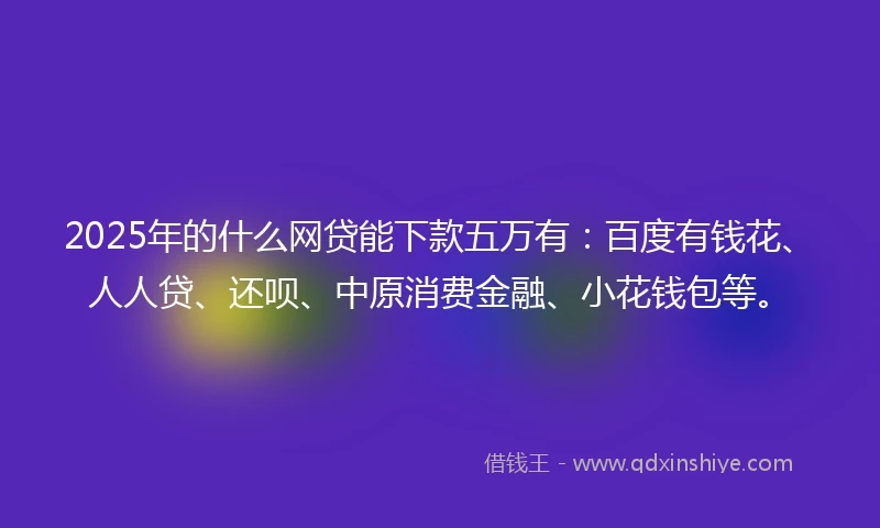 2025年的什么网贷能下款五万有：百度有钱花、人人贷、还呗、中原消费金融、小花钱包等。