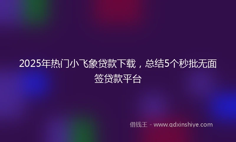 2025年热门小飞象贷款下载，总结5个秒批无面签贷款平台
