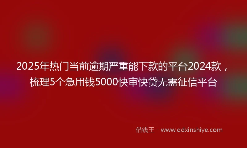 2025年热门当前逾期严重能下款的平台2024款，梳理5个急用钱5000快审快贷无需征信平台