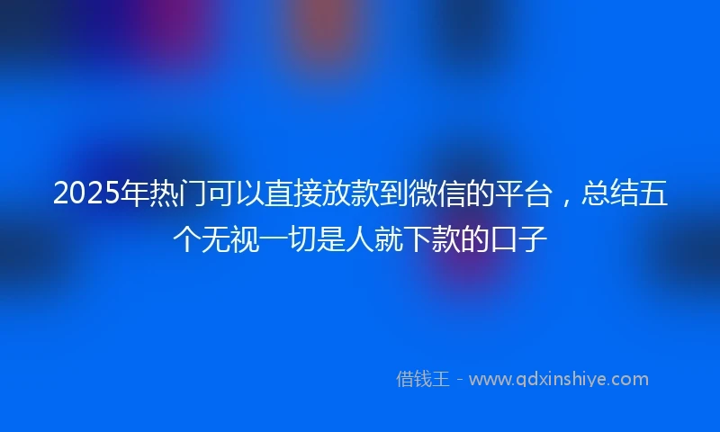 2025年热门可以直接放款到微信的平台，总结五个无视一切是人就下款的口子