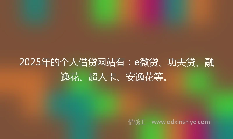 2025年的个人借贷网站有：e微贷、功夫贷、融逸花、超人卡、安逸花等。