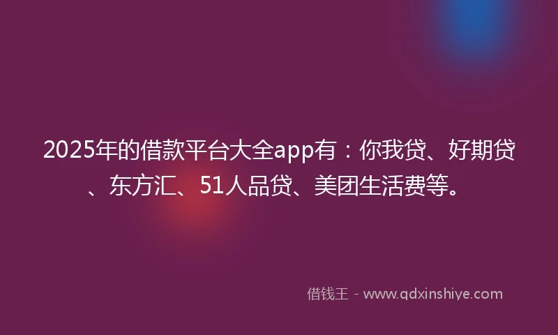 2025年的借款平台大全app有：你我贷、好期贷、东方汇、51人品贷、美团生活费等。