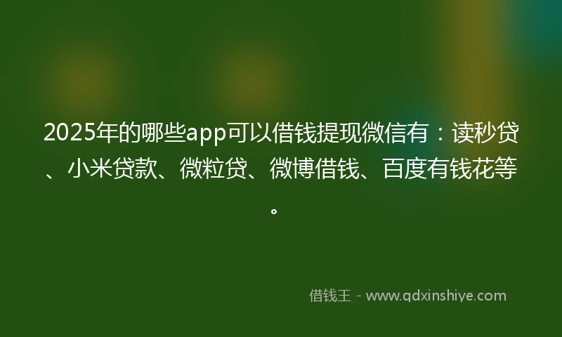 2025年的哪些app可以借钱提现微信有：读秒贷、小米贷款、微粒贷、微博借钱、百度有钱花等。