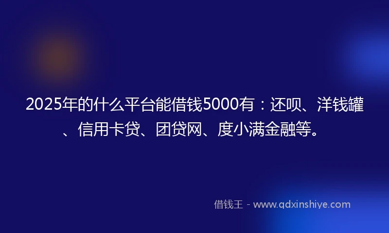 2025年的什么平台能借钱5000有：还呗、洋钱罐、信用卡贷、团贷网、度小满金融等。
