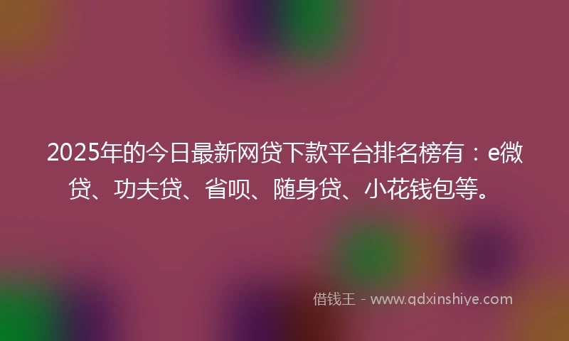 2025年的今日最新网贷下款平台排名榜有：e微贷、功夫贷、省呗、随身贷、小花钱包等。