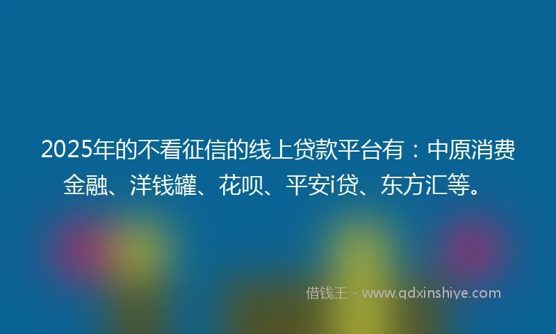 2025年的不看征信的线上贷款平台有：中原消费金融、洋钱罐、花呗、平安i贷、东方汇等。