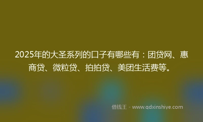 2025年的大圣系列的口子有哪些有：团贷网、惠商贷、微粒贷、拍拍贷、美团生活费等。