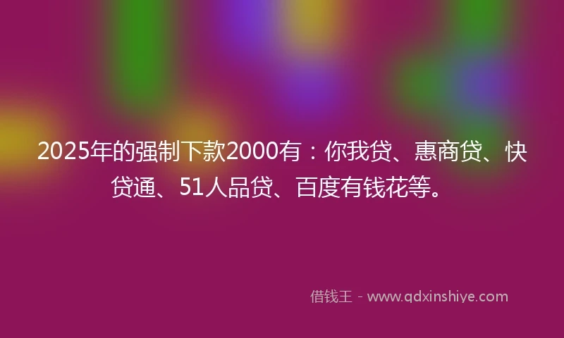 2025年的强制下款2000有：你我贷、惠商贷、快贷通、51人品贷、百度有钱花等。