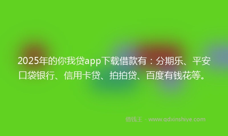 2025年的你我贷app下载借款有：分期乐、平安口袋银行、信用卡贷、拍拍贷、百度有钱花等。
