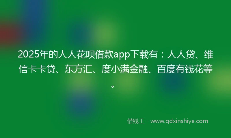 2025年的人人花呗借款app下载有：人人贷、维信卡卡贷、东方汇、度小满金融、百度有钱花等。
