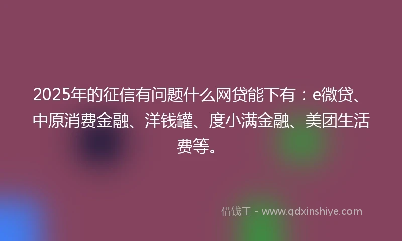 2025年的征信有问题什么网贷能下有：e微贷、中原消费金融、洋钱罐、度小满金融、美团生活费等。