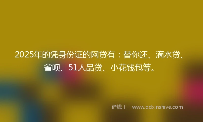 2025年的凭身份证的网贷有：替你还、滴水贷、省呗、51人品贷、小花钱包等。