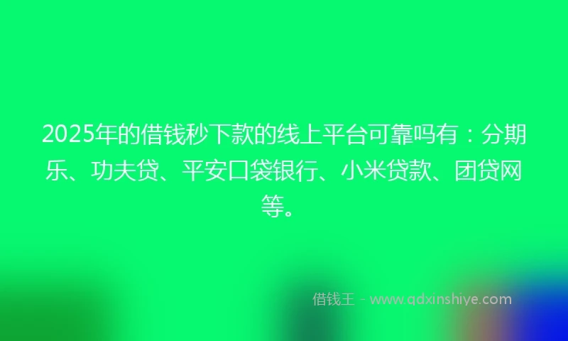 2025年的借钱秒下款的线上平台可靠吗有：分期乐、功夫贷、平安口袋银行、小米贷款、团贷网等。
