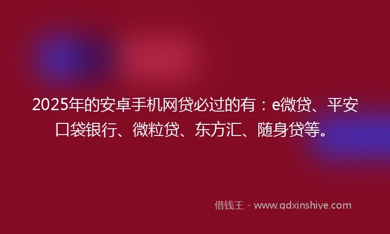 2025年的安卓手机网贷必过的有：e微贷、平安口袋银行、微粒贷、东方汇、随身贷等。