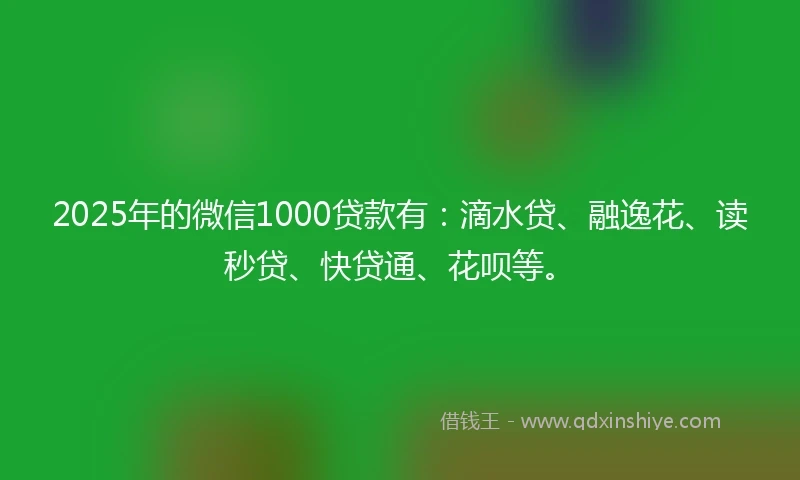 2025年的微信1000贷款有：滴水贷、融逸花、读秒贷、快贷通、花呗等。