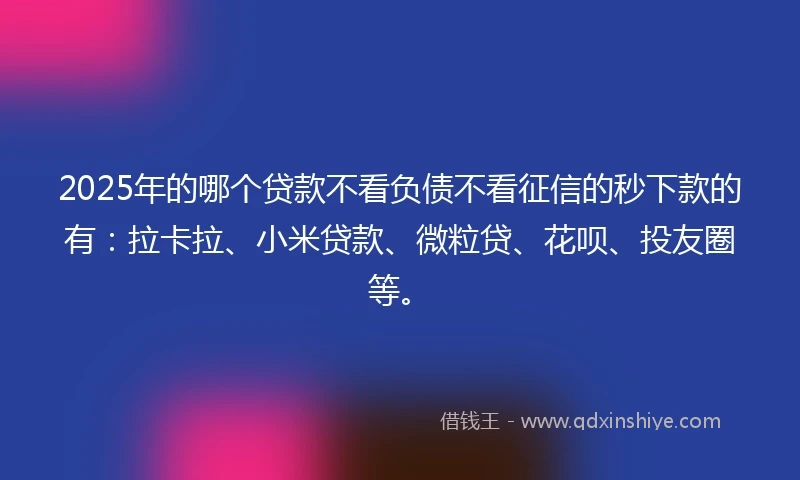 2025年的哪个贷款不看负债不看征信的秒下款的有：拉卡拉、小米贷款、微粒贷、花呗、投友圈等。