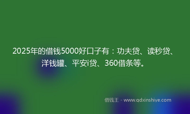 2025年的借钱5000好口子有：功夫贷、读秒贷、洋钱罐、平安i贷、360借条等。