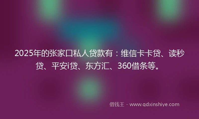 2025年的张家口私人贷款有：维信卡卡贷、读秒贷、平安i贷、东方汇、360借条等。