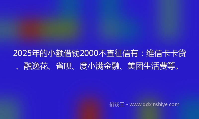 2025年的小额借钱2000不查征信有：维信卡卡贷、融逸花、省呗、度小满金融、美团生活费等。
