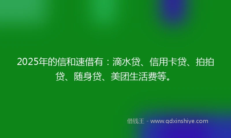 2025年的信和速借有：滴水贷、信用卡贷、拍拍贷、随身贷、美团生活费等。