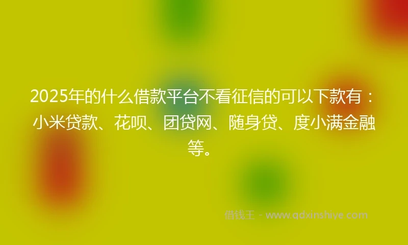 2025年的什么借款平台不看征信的可以下款有：小米贷款、花呗、团贷网、随身贷、度小满金融等。