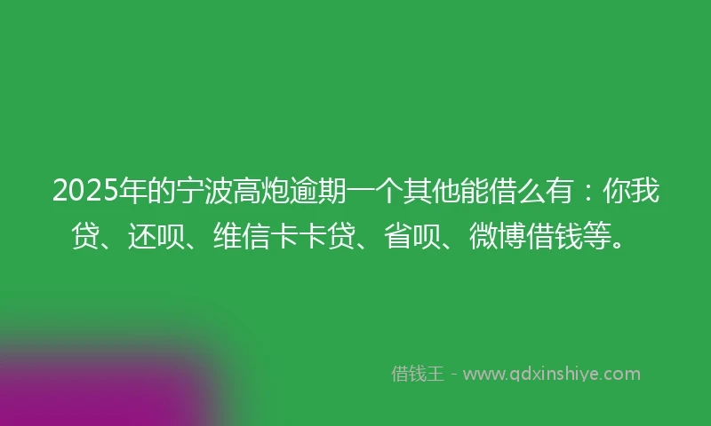 2025年的宁波高炮逾期一个其他能借么有:你我贷、还呗、维信卡卡贷、省呗、微博借钱等。