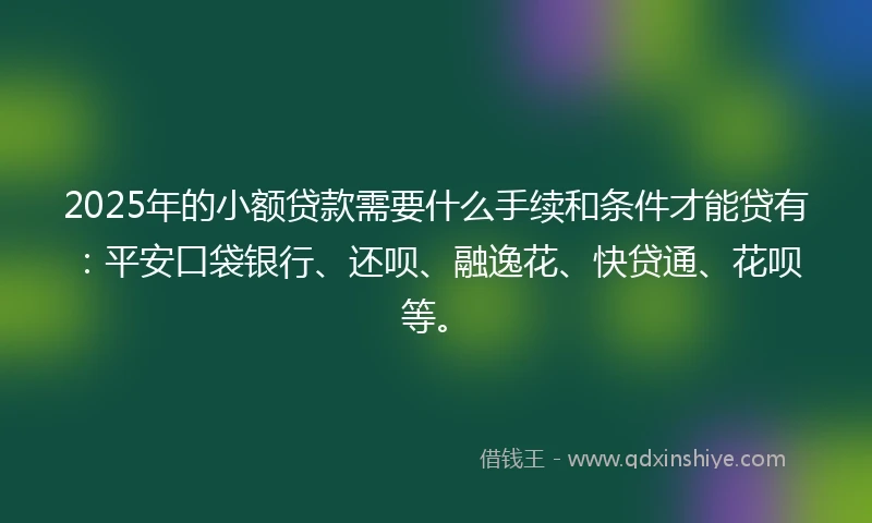 2025年的小额贷款需要什么手续和条件才能贷有：平安口袋银行、还呗、融逸花、快贷通、花呗等。