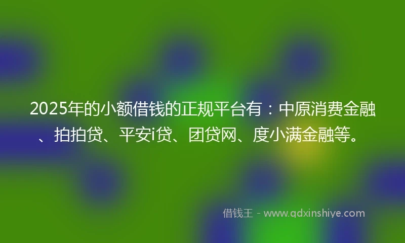 2025年的小额借钱的正规平台有：中原消费金融、拍拍贷、平安i贷、团贷网、度小满金融等。