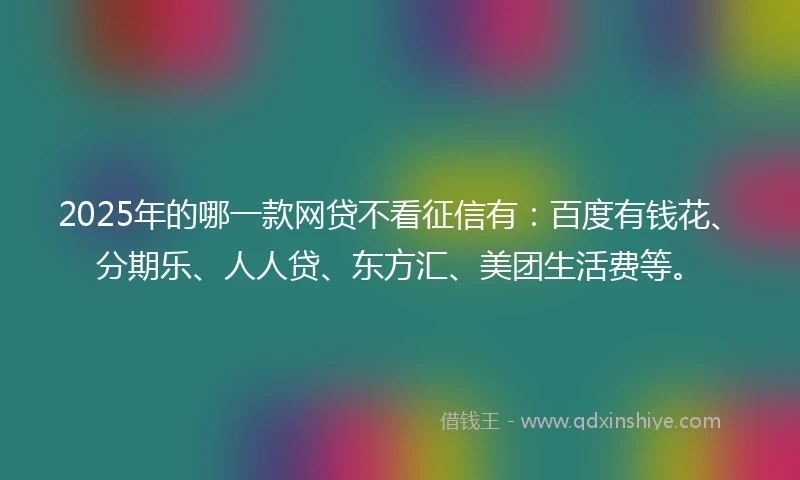 2025年的哪一款网贷不看征信有：百度有钱花、分期乐、人人贷、东方汇、美团生活费等。