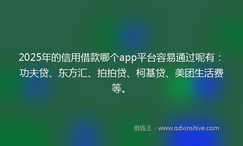 2025年的信用借款哪个app平台容易通过呢有：功夫贷、东方汇、拍拍贷、柯基贷、美团生活费等。