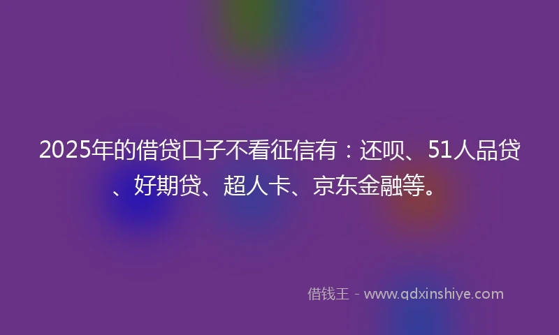 2025年的借贷口子不看征信有：还呗、51人品贷、好期贷、超人卡、京东金融等。