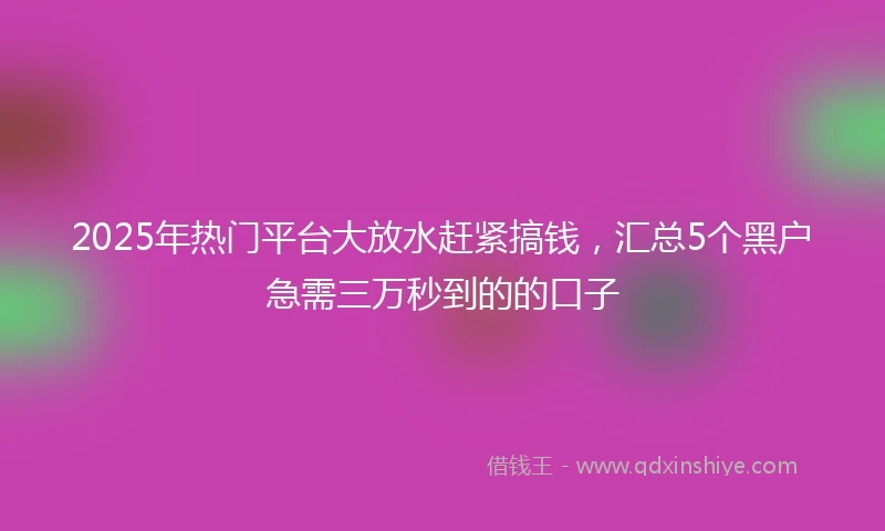 2025年热门平台大放水赶紧搞钱，汇总5个黑户急需三万秒到的的口子