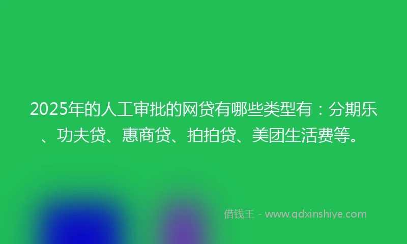 2025年的人工审批的网贷有哪些类型有：分期乐、功夫贷、惠商贷、拍拍贷、美团生活费等。