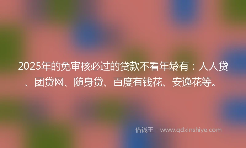 2025年的免审核必过的贷款不看年龄有：人人贷、团贷网、随身贷、百度有钱花、安逸花等。