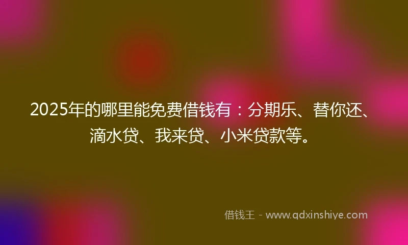 2025年的哪里能免费借钱有：分期乐、替你还、滴水贷、我来贷、小米贷款等。