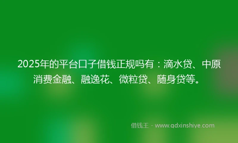 2025年的平台口子借钱正规吗有：滴水贷、中原消费金融、融逸花、微粒贷、随身贷等。