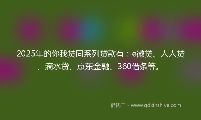 2025年的你我贷同系列贷款有：e微贷、人人贷、滴水贷、京东金融、360借条等。