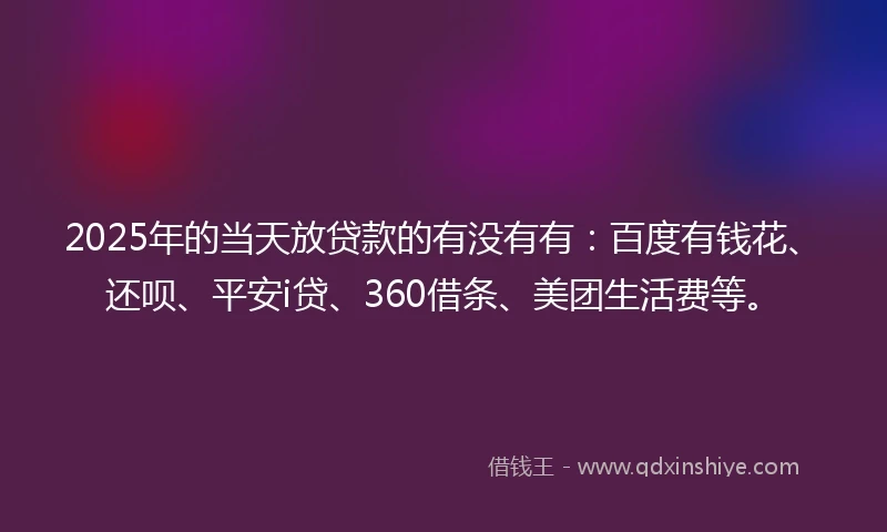 2025年的当天放贷款的有没有有：百度有钱花、还呗、平安i贷、360借条、美团生活费等。