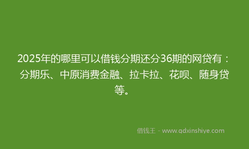 2025年的哪里可以借钱分期还分36期的网贷有：分期乐、中原消费金融、拉卡拉、花呗、随身贷等。