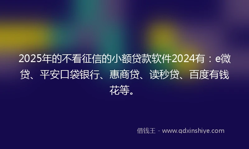 2025年的不看征信的小额贷款软件2024有：e微贷、平安口袋银行、惠商贷、读秒贷、百度有钱花等。