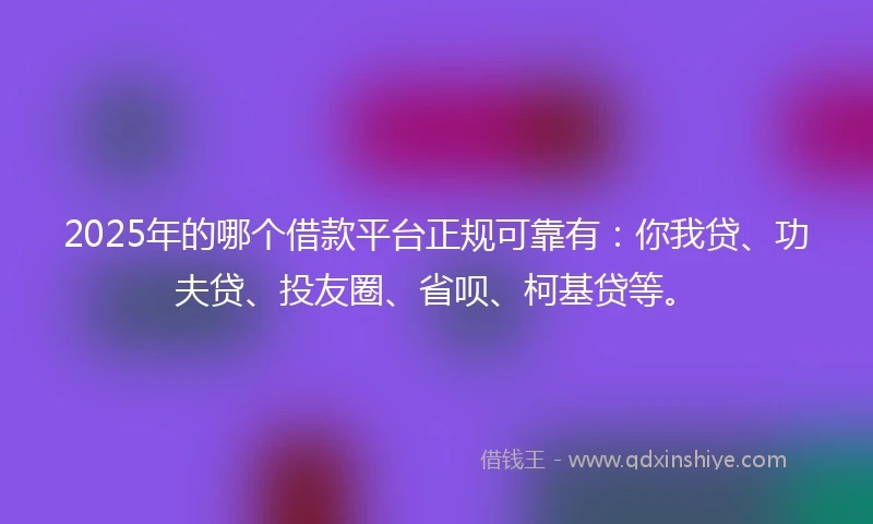 2025年的哪个借款平台正规可靠有：你我贷、功夫贷、投友圈、省呗、柯基贷等。