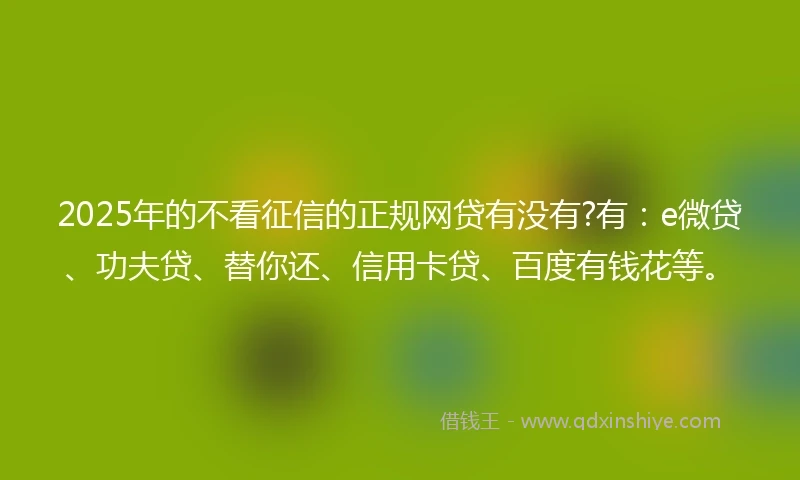 2025年的不看征信的正规网贷有没有?有：e微贷、功夫贷、替你还、信用卡贷、百度有钱花等。