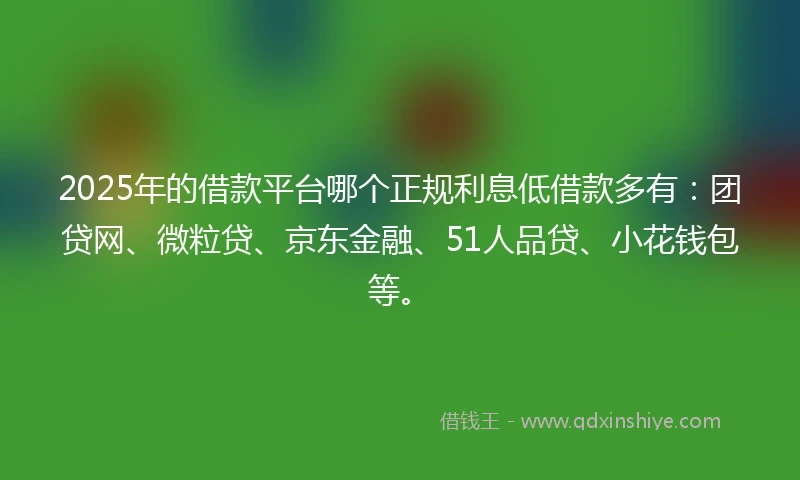 2025年的借款平台哪个正规利息低借款多有：团贷网、微粒贷、京东金融、51人品贷、小花钱包等。
