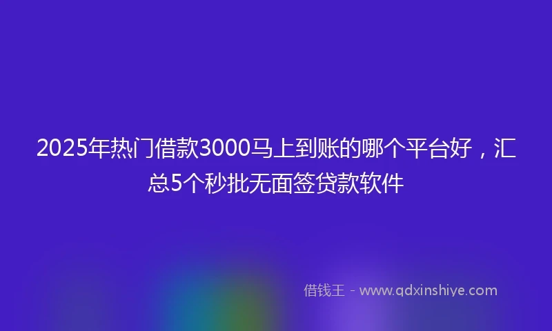 2025年热门借款3000马上到账的哪个平台好，汇总5个秒批无面签贷款软件