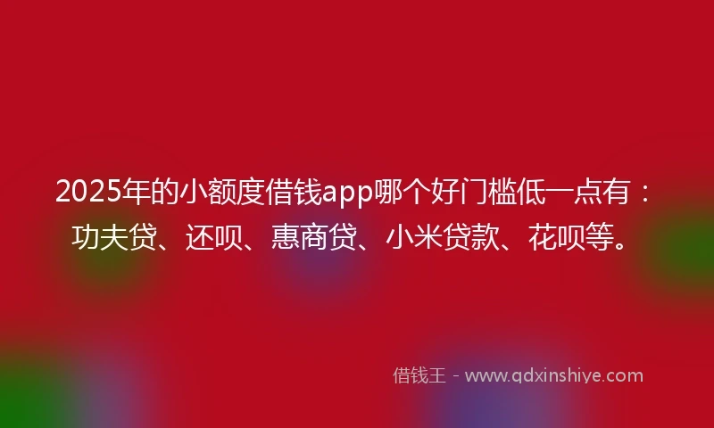 2025年的小额度借钱app哪个好门槛低一点有：功夫贷、还呗、惠商贷、小米贷款、花呗等。