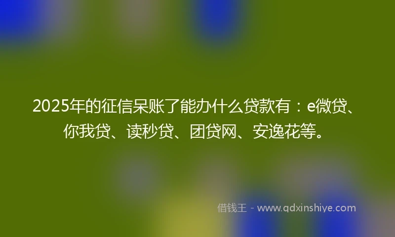 2025年的征信呆账了能办什么贷款有：e微贷、你我贷、读秒贷、团贷网、安逸花等。