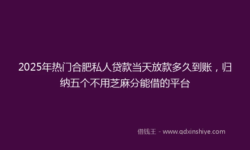 2025年热门合肥私人贷款当天放款多久到账，归纳五个不用芝麻分能借的平台
