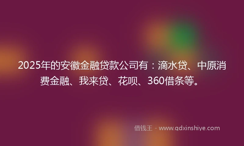2025年的安徽金融贷款公司有：滴水贷、中原消费金融、我来贷、花呗、360借条等。