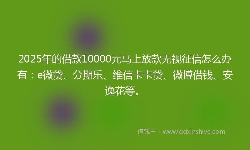 2025年的借款10000元马上放款无视征信怎么办有：e微贷、分期乐、维信卡卡贷、微博借钱、安逸花等。