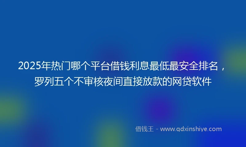 2025年热门哪个平台借钱利息最低最安全排名，罗列五个不审核夜间直接放款的网贷软件